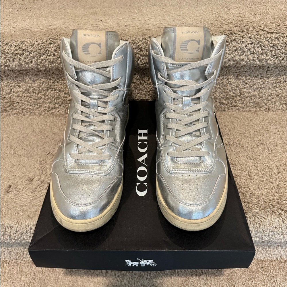 Coach Metallic Silver High-Top Sneakers
